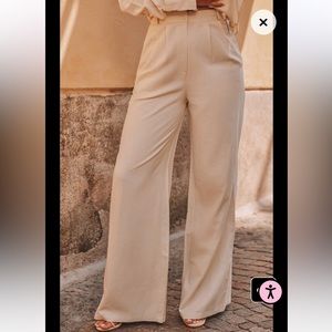 PrettyLittleThing Cream Linen Look High Waist Wide Leg Pants